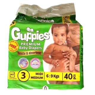 Guppies Midi Medium Baby Diapers Size 3, 40 Pack(6-9kg)